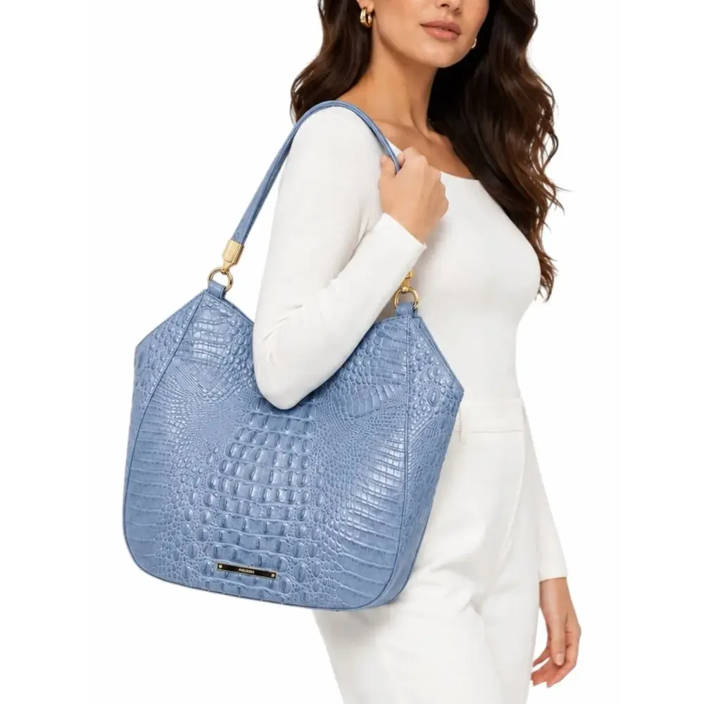 Brahmin Marianna Melbourne Leather Tote Bag Periwinkle Blue Croc Embossed